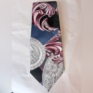 sophisticated baroque-style silk mens tie ornate medallions,swirling botanical